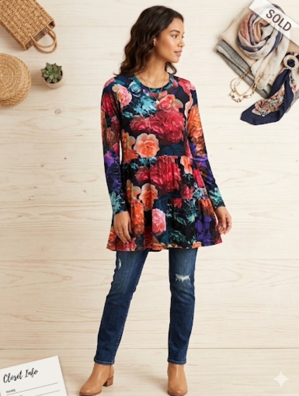 Johnny Was Studio Tiered Tunic Colorful Abstract Floral Pattern Sz XXS - Picture 2 of 5